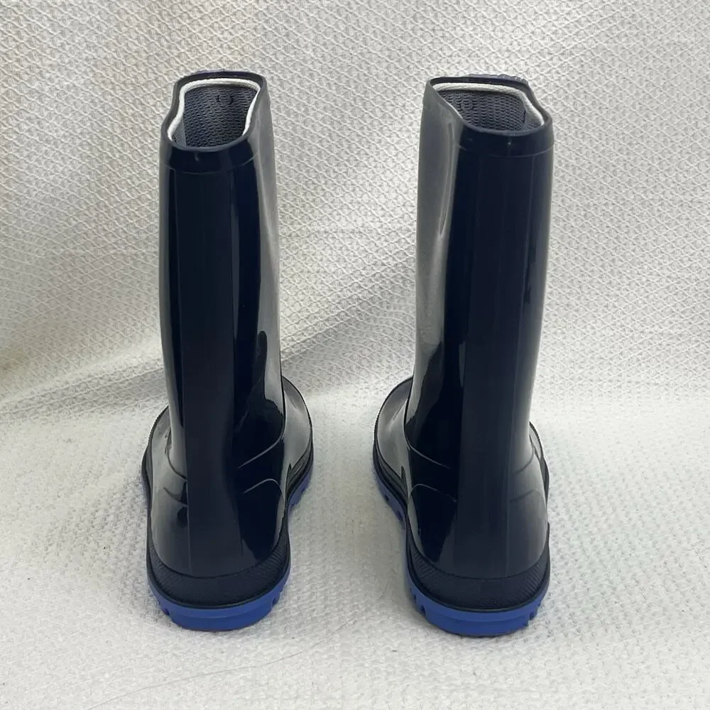 Unisex Kids Navy/Blue Rubber Rain Boots Pull-On Mid-Calf Round Toe Size 3
